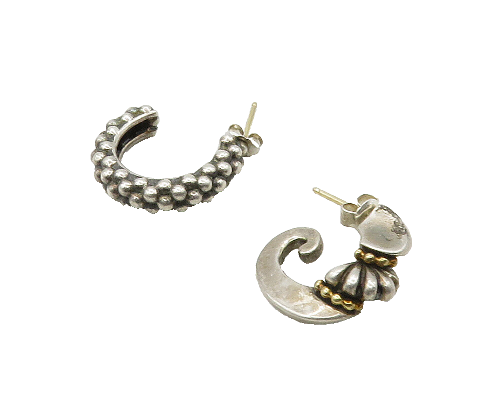 LAGOS CAVIAR 925 Silver & 18K GOLD  Vintage 2 Tone Single Earrings  EG8315