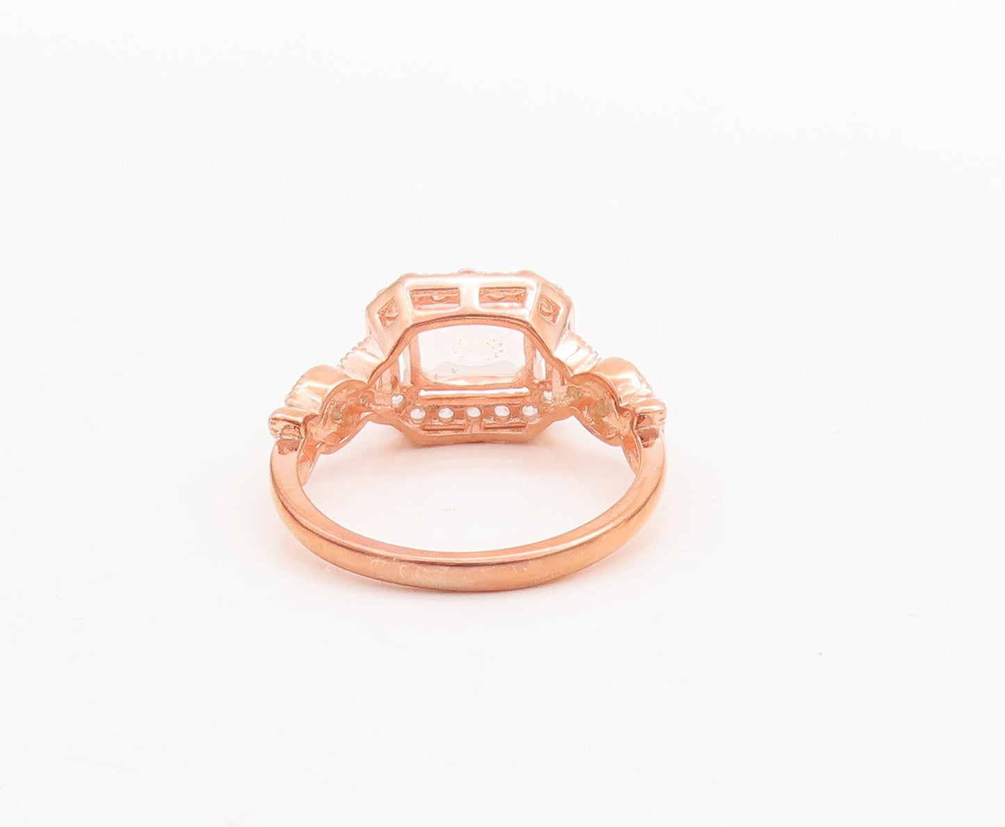 925 Sterling Silver Vintage Ring Rose Gold Plated Morganite & CZ  Sz 7  RG29423