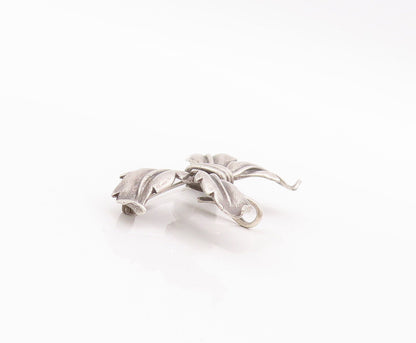 925 Sterling Silver Vintage Brooch Pin Designer Solid Carved Leaf Bow  BP10941