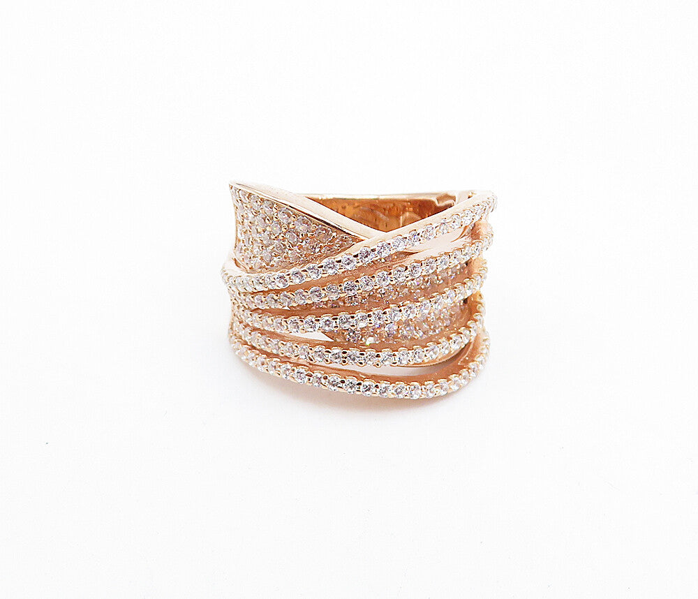 925 Sterling Silver Topaz Encrusted Rose Gold Filled Band Ring Sz 7 RG4104