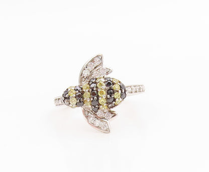 925 Sterling Silver Vintage Ring Classic CZ Bumblebee Motif Band  Sz 8  RG35941