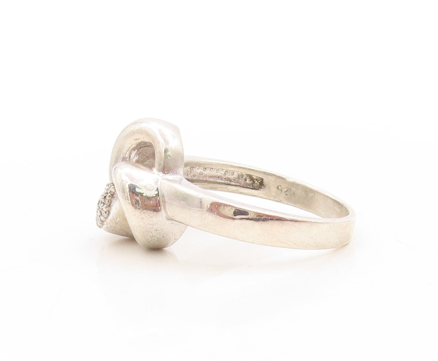 925 Sterling Silver Vintage Ring Genuine Diamonds Inlay Loops  Sz 8  RG31336
