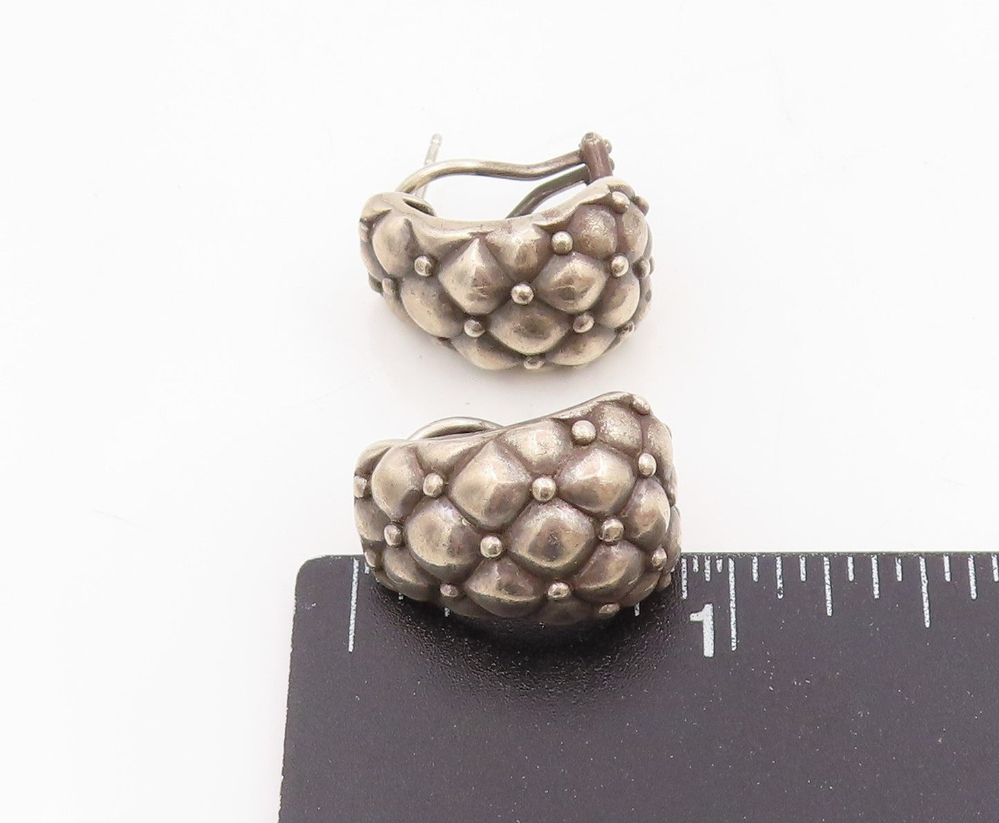 925 Sterling Silver Vintage Earrings CHARLES KRYPELL Quilted Dome Clips  EG13789