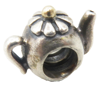 PANDORA 925 Silver 14k Gold Vintage Petite Tea Pot Kettle Slide Pendant  PT9586