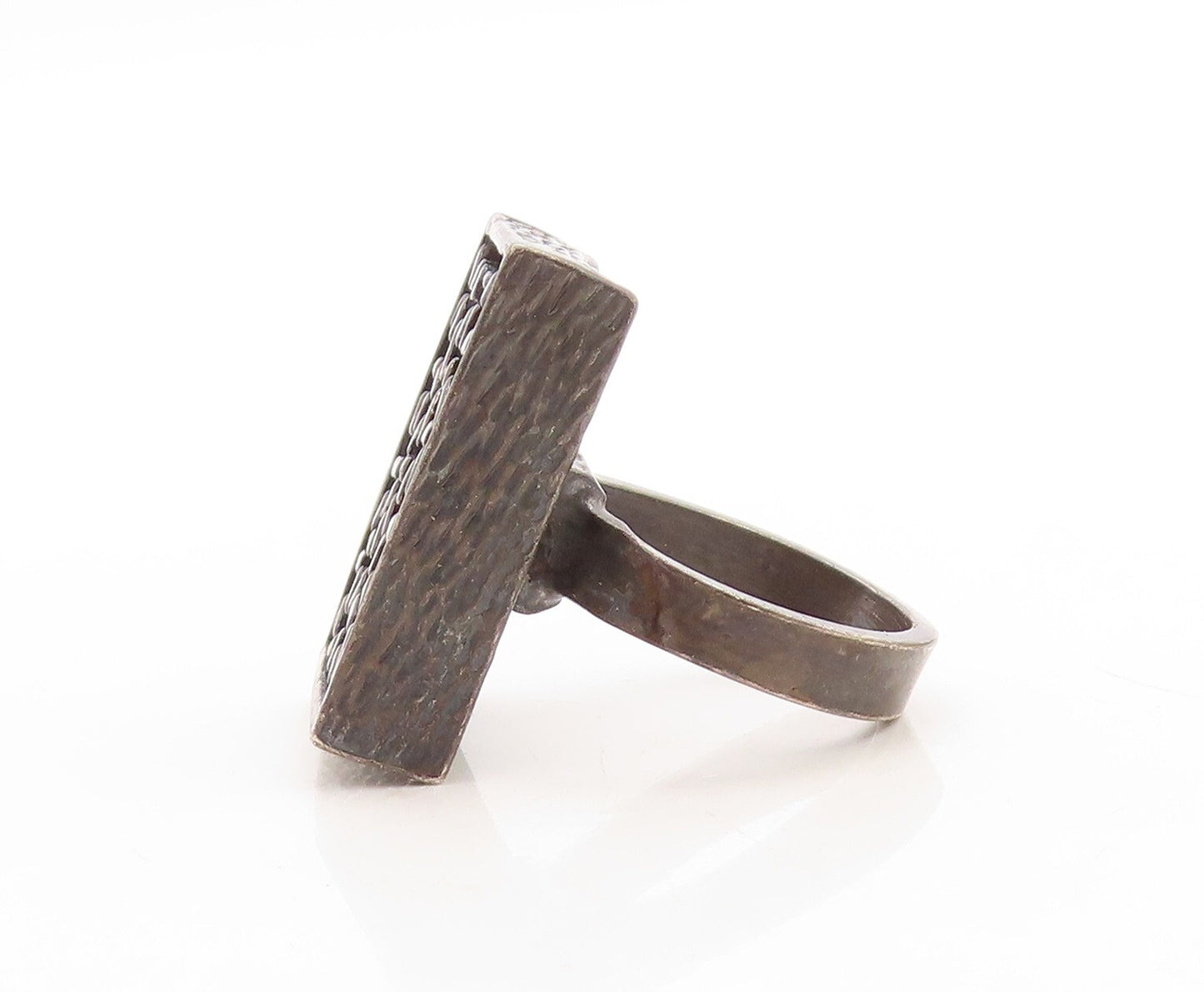 925 Sterling Silver Vintage Ring ISRAEL Dark Tone Brutalist Carved Sz 7  RG31611