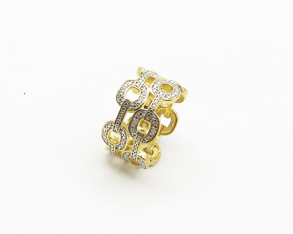 925 Sterling Silver  Genuine Diamonds Gold Plated Band Ring Sz 7  RG18110