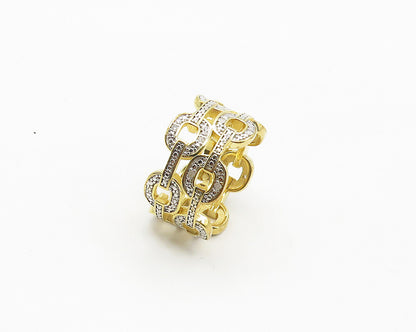 925 Sterling Silver  Genuine Diamonds Gold Plated Band Ring Sz 7  RG18110
