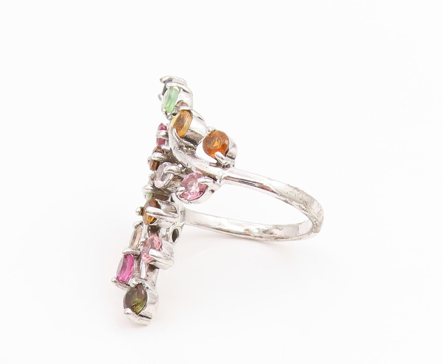 925 Sterling Silver Vintage Ring Multi Gemstone Bypass Leaf Branch Sz 9 RG34289