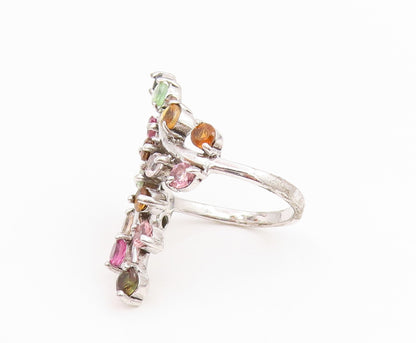 925 Sterling Silver Vintage Ring Multi Gemstone Bypass Leaf Branch Sz 9 RG34289
