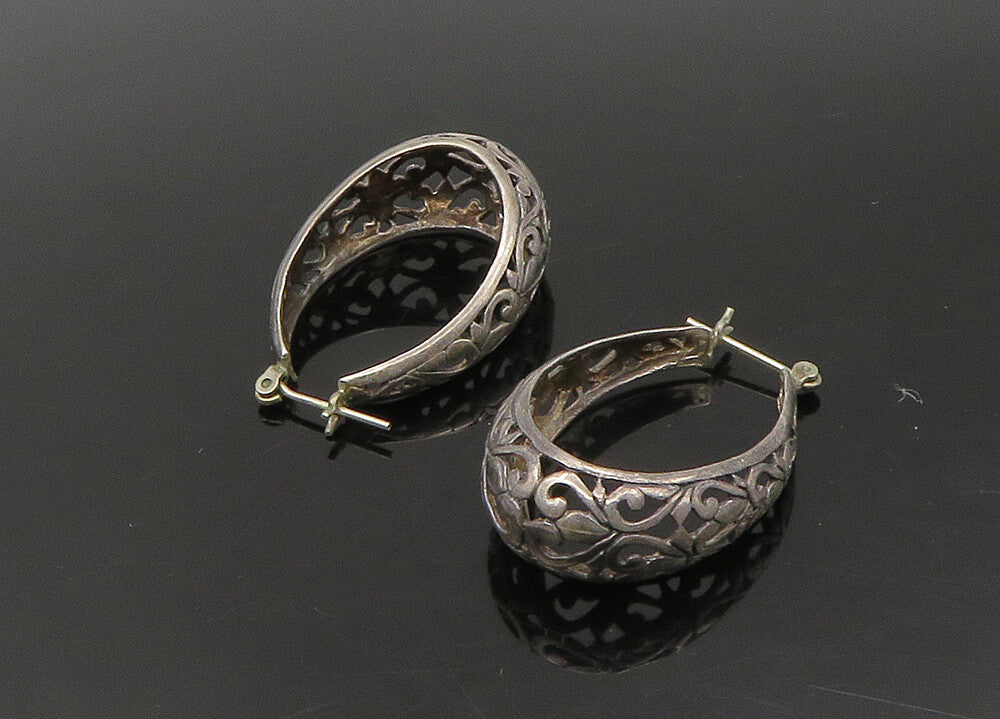 925 Sterling Silver  Vintage Dark Tone Swirl Vine Hoop Earrings  EG11272