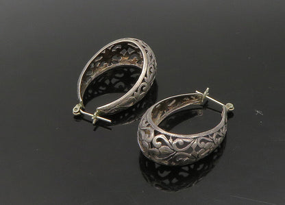 925 Sterling Silver  Vintage Dark Tone Swirl Vine Hoop Earrings  EG11272