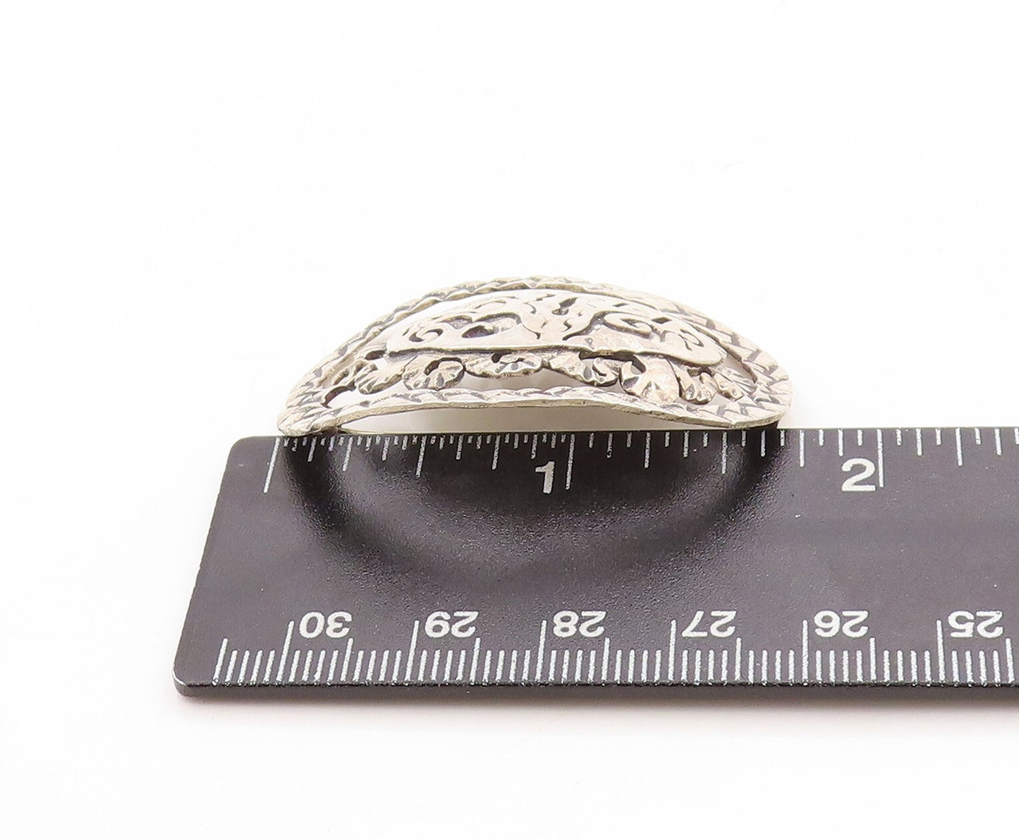 925 Sterling Silver Vintage Brooch Pin Solid Cutout Trible Design Etched BP11325