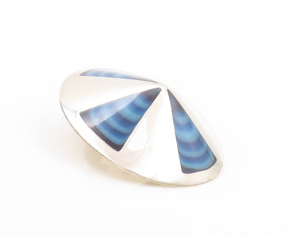 925 Sterling Silver Vintage Earrings MEXICO Designer Gemstone Fan Disk  EG13579