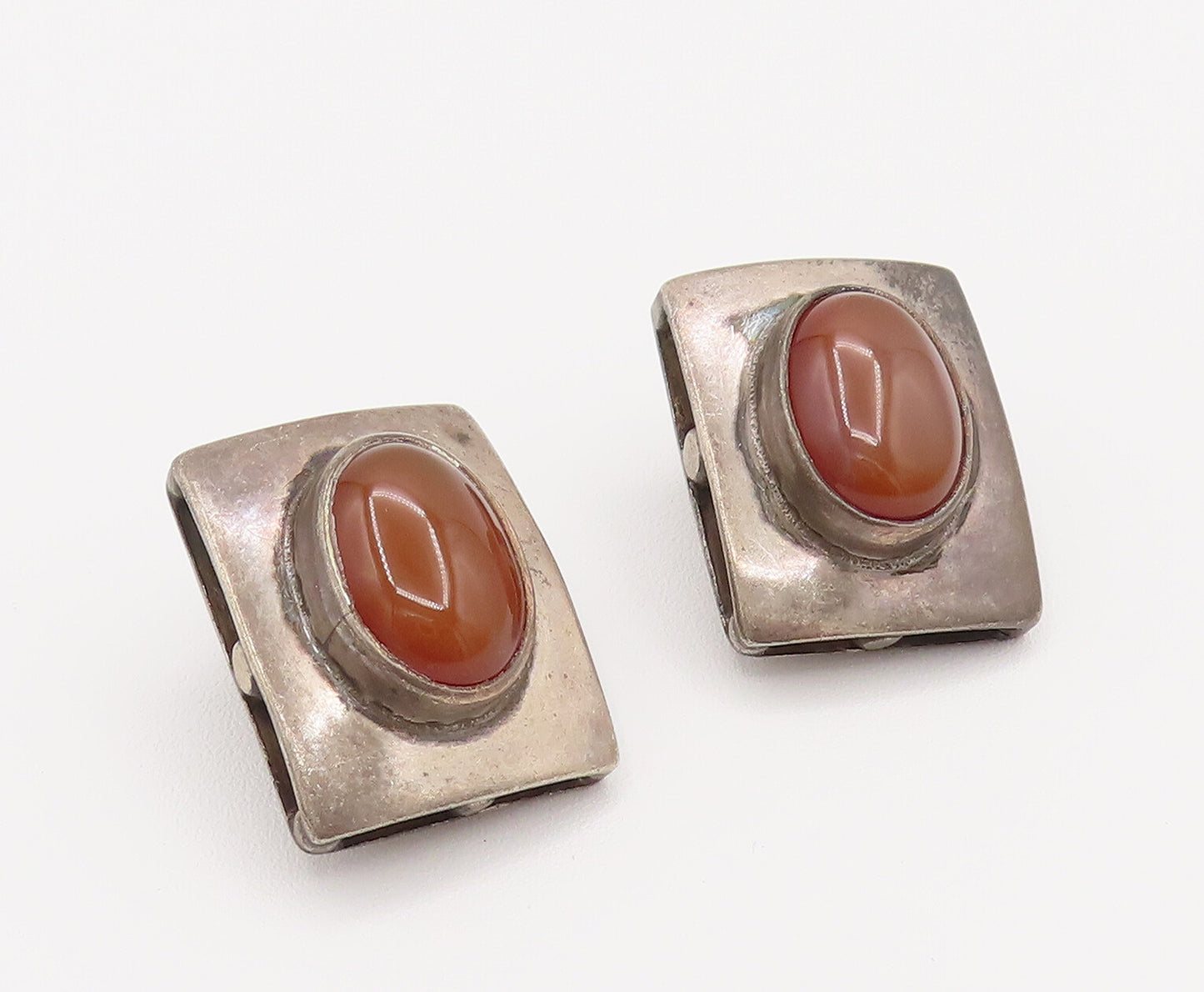 925 Silver  Vintage Minimalist Cabochon Carnelian Clip Back Earrings  EG12327