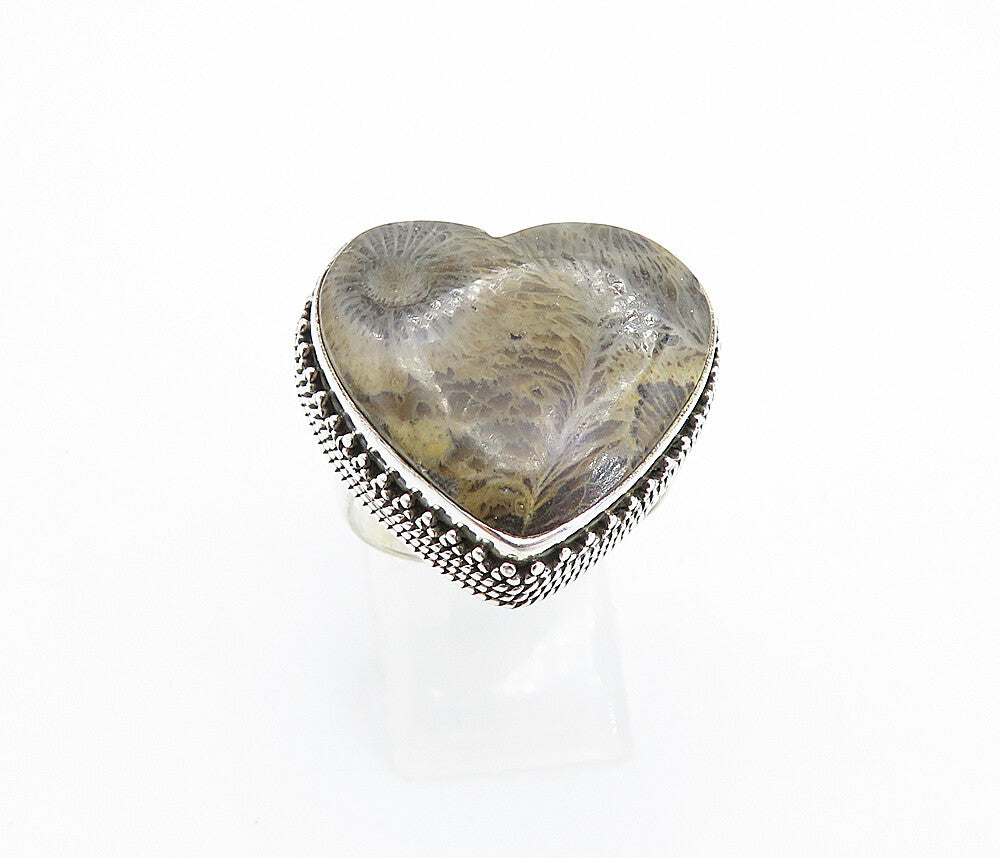 925 Sterling Silver  Vintage Jasper Love Heart Cocktail Ring Sz 9.5  RG7702