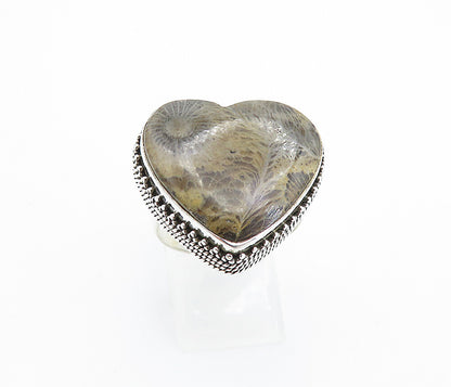 925 Sterling Silver  Vintage Jasper Love Heart Cocktail Ring Sz 9.5  RG7702