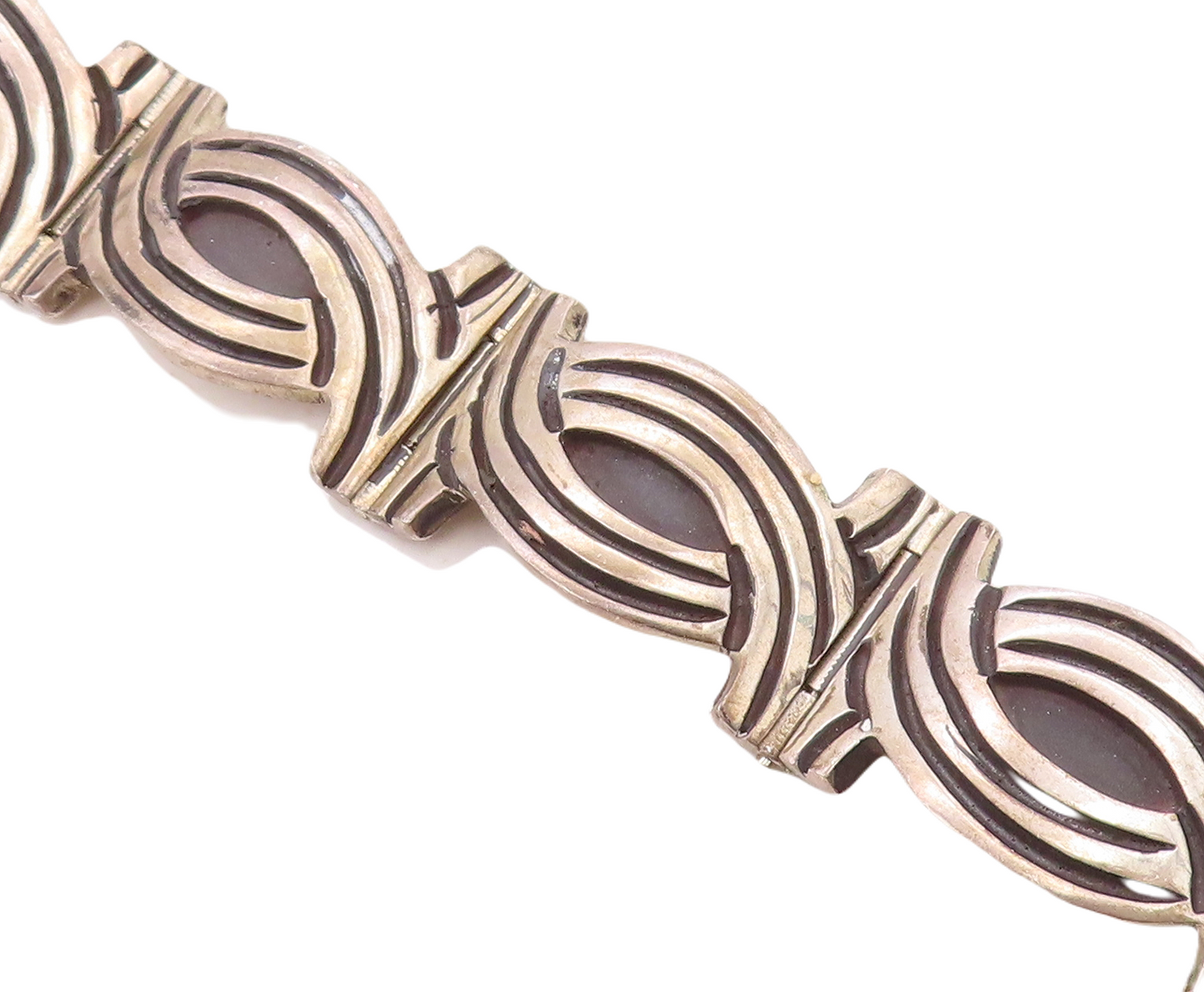 JJA MEXICO 925 Silver  Vintage Dark Tone Swirl Hinge Chain Bracelet  BT3028