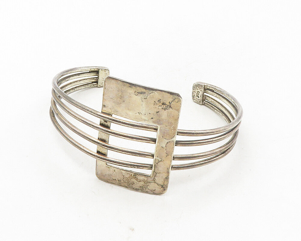 925 Sterling Silver  Vintage Dark Tone Hammered Split Cuff Bracelet  BT4144