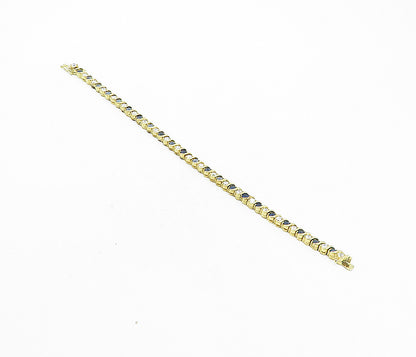 925 Sterling Silver  Sapphire & Cubic Zirconia Shiny Tennis Bracelet  BT3639