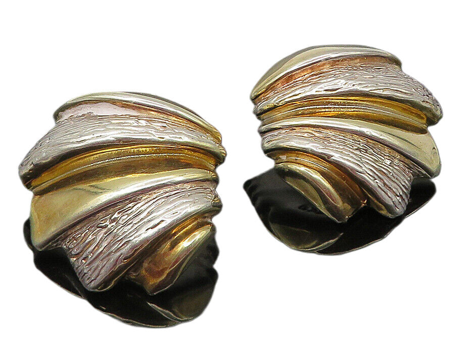 BATAMI ISRAEL 925 Sterling Silver  Vintage 2 Tone Non Pierce Earrings  EG5898