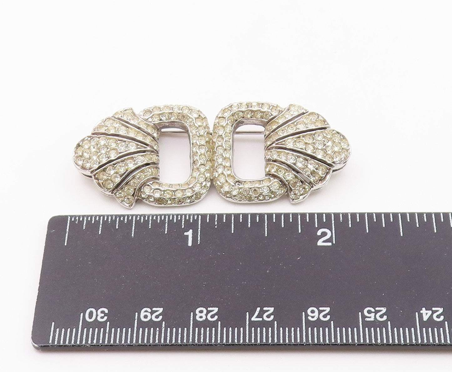 925 Sterling Silver  Vintage White Topaz Encrusted Open Brooch Pin  BP3345