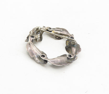 BEAU 925 Sterling Silver  Vintage Dark Tone Floral Wreath Brooch Pin  BP3302