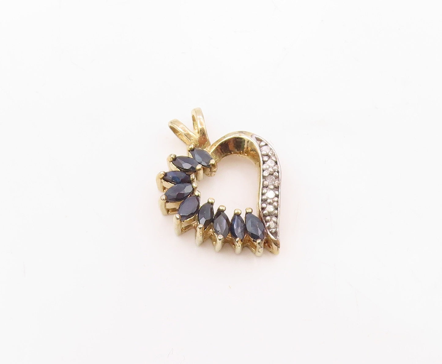 925 Silver  Vintage Genuine Diamonds & Sapphire Love Heart Pendant  PT16955