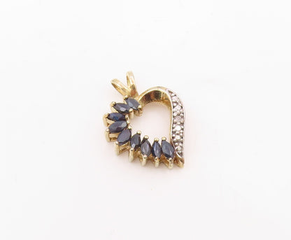 925 Silver  Vintage Genuine Diamonds & Sapphire Love Heart Pendant  PT16955