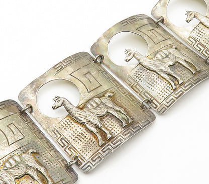 PERU 925 Sterling Silver  Vintage Alpaca Panel Chain Bracelet  BT6288