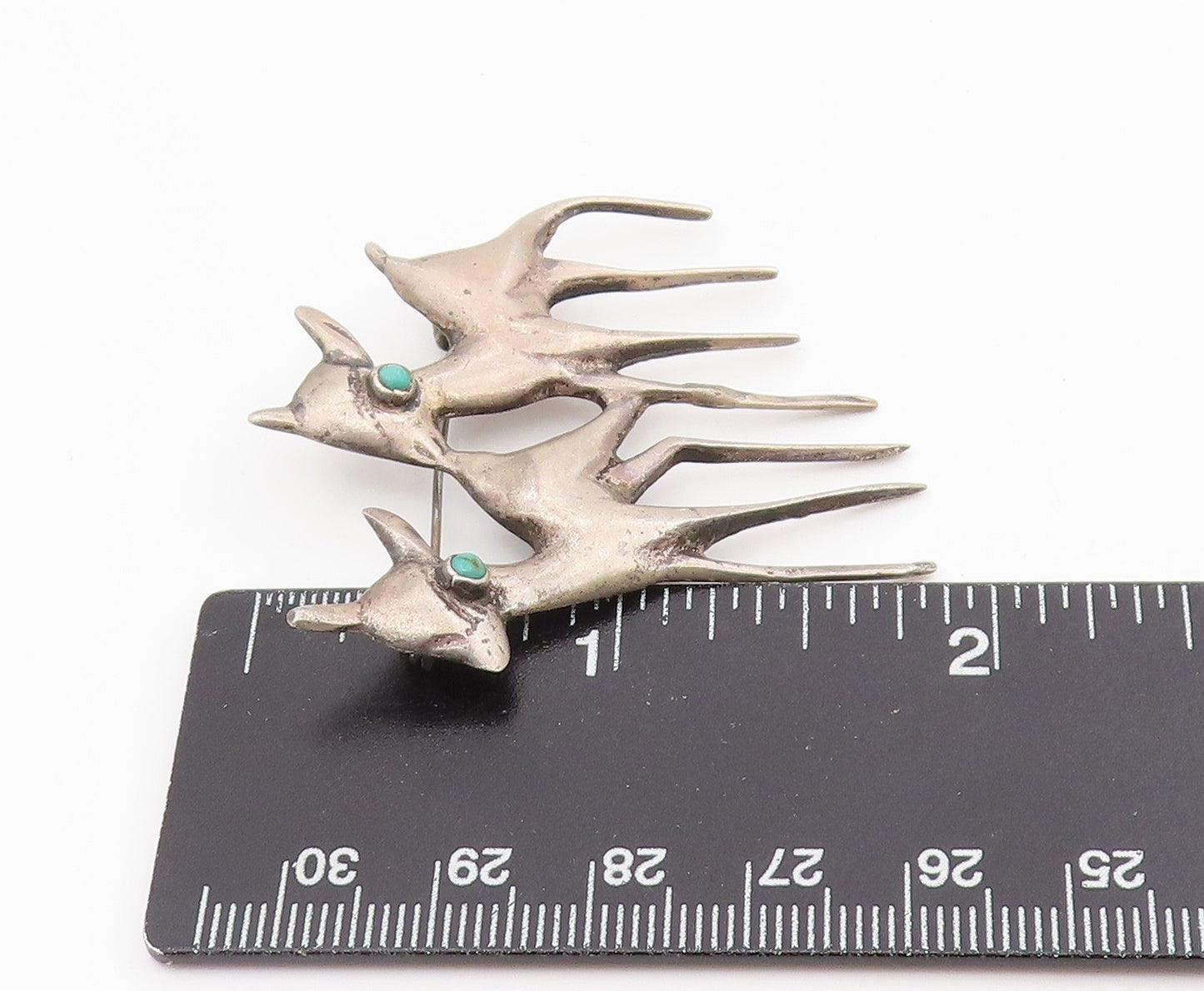 925 Sterling Silver Vintage Brooch Pin MEXICO Antique Turquoise Deer  BP12188