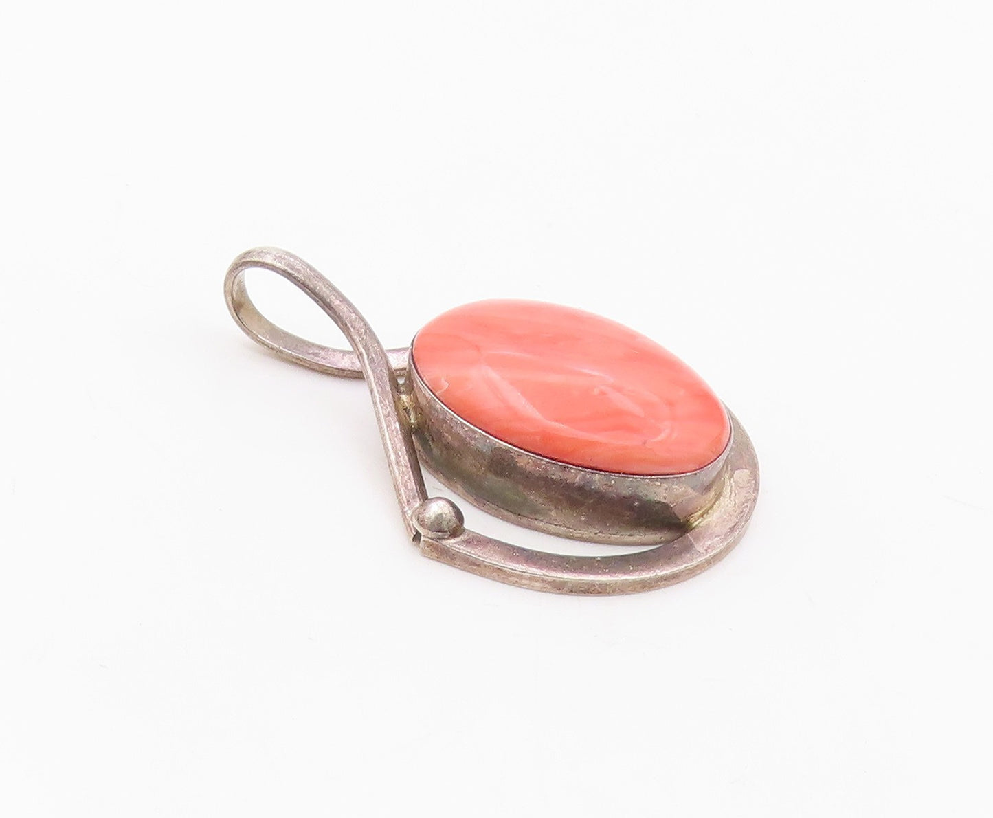 MEXICO 925 Sterling Silver Vintage Cabochon Rhodochrosite Pendant PT22302