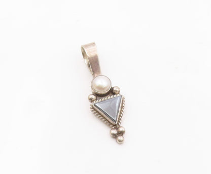 925 Sterling Silver  Vintage Pearl & Hematite Bubble Twist Pendant  PT13417