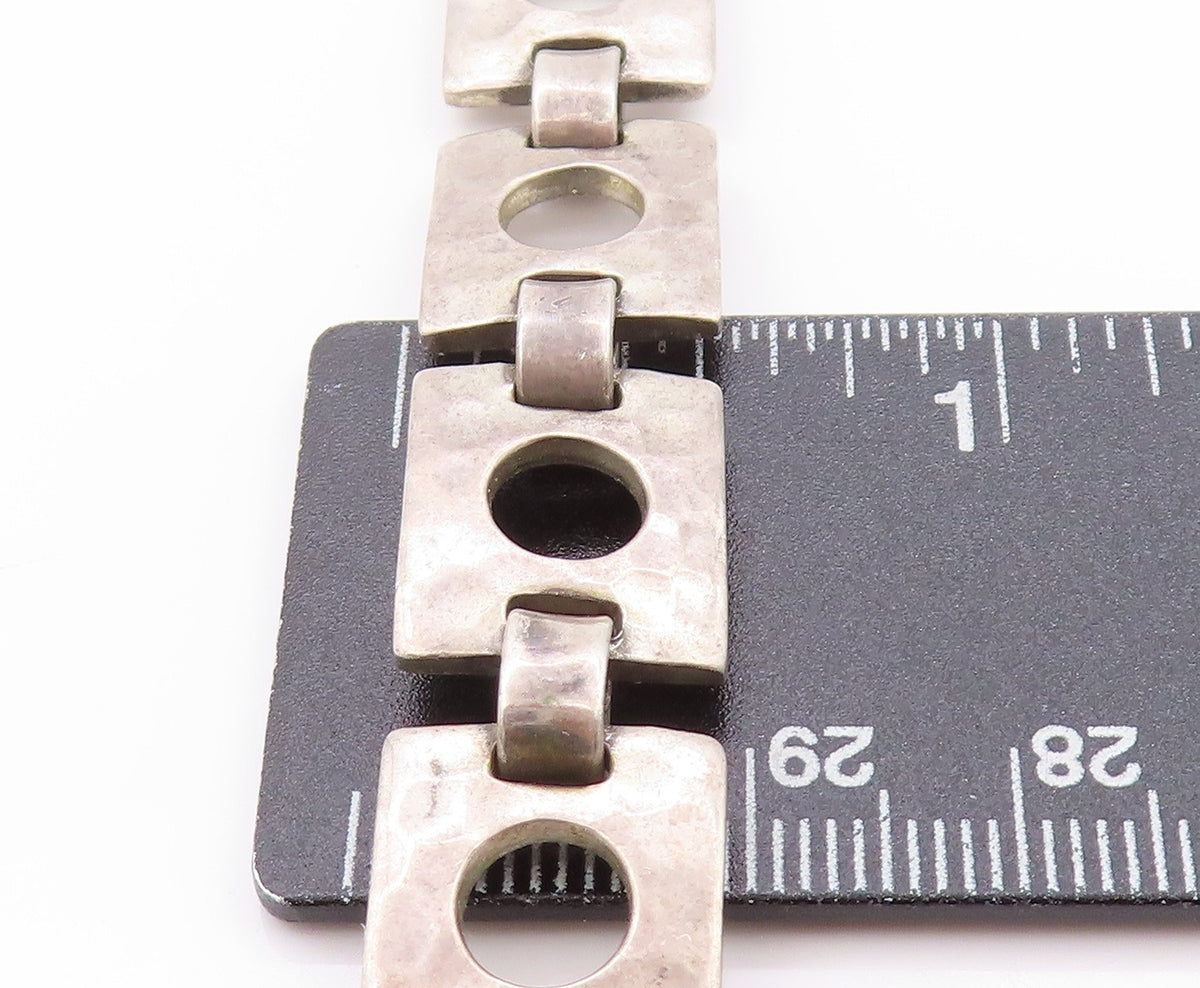 925 Sterling Silver Vintage Bracelet Square Open Work Metal Linked BT11271