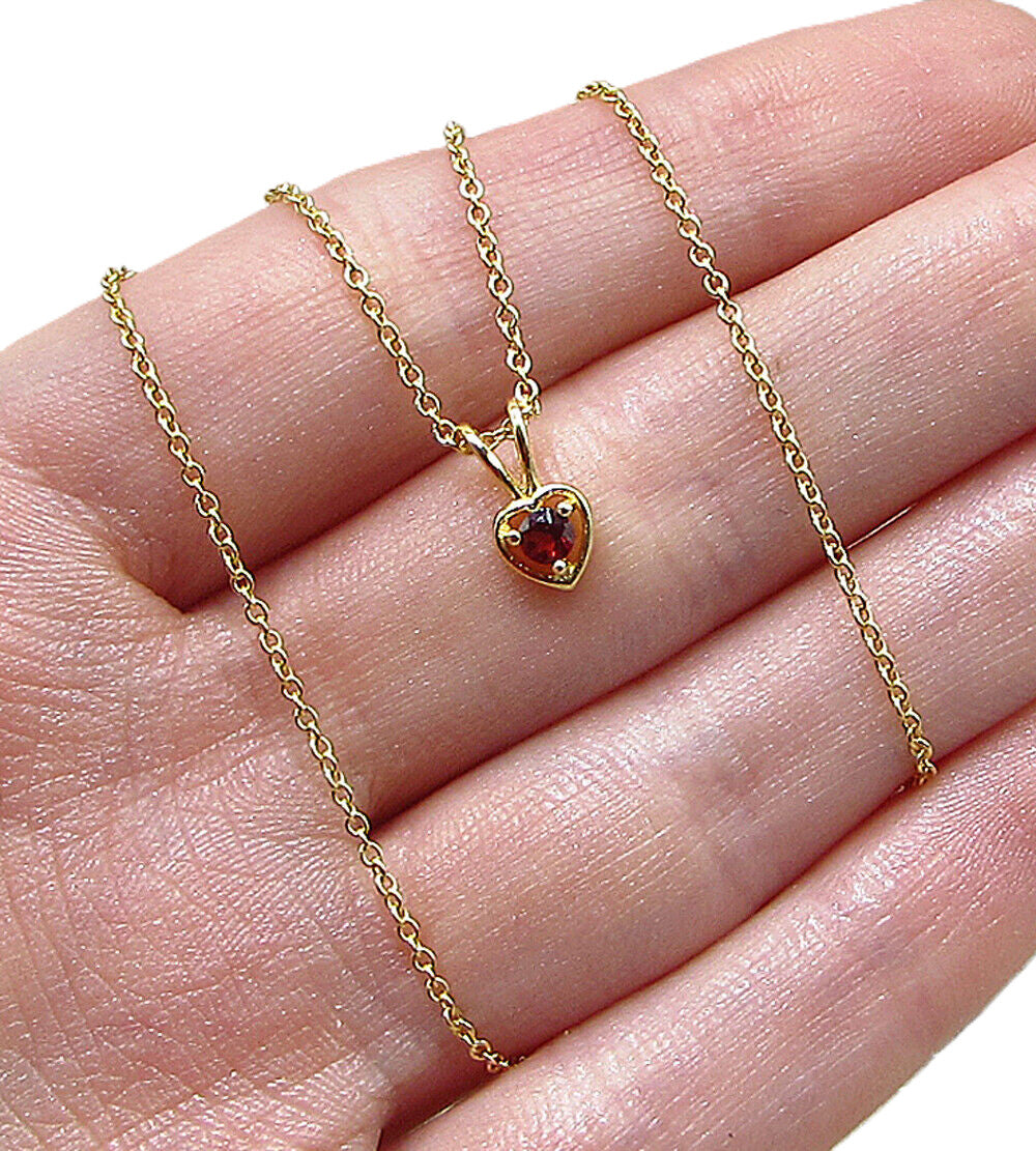 Gold Over 925 Silver  Red Garnet Love Heart Slider Pendant & Chain  PT1456