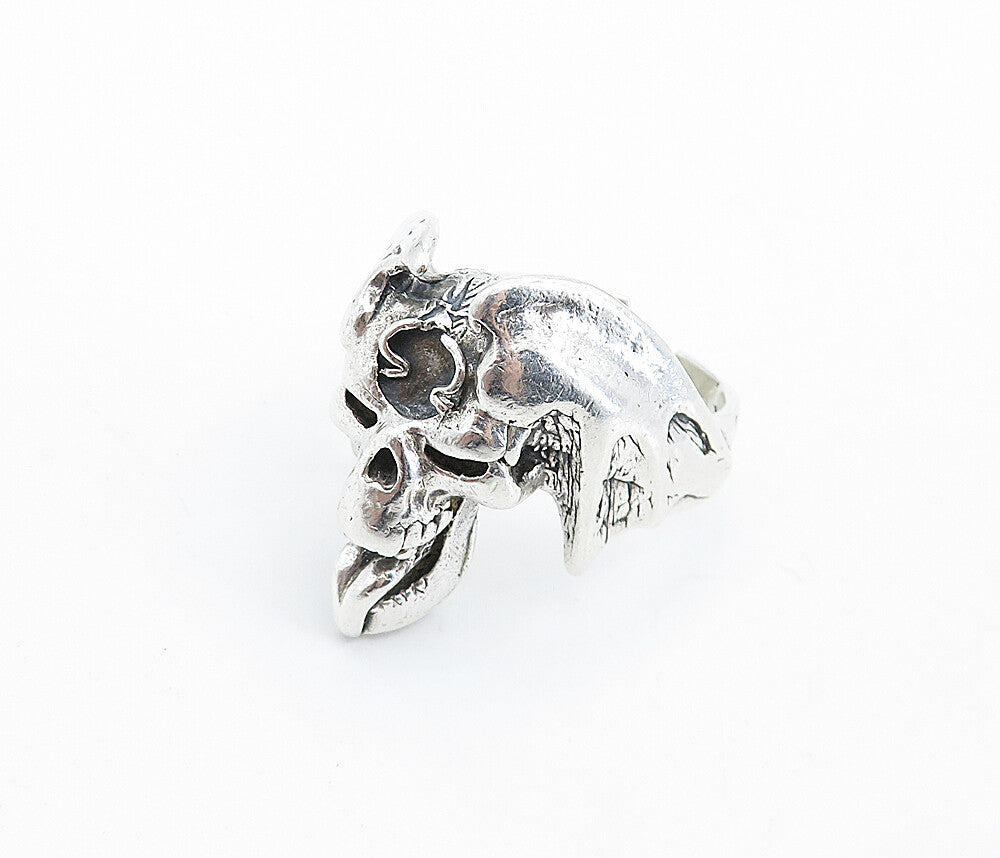 925 Sterling Silver  Vintage Sculpted Skull Head Statement Ring Sz 11.5 RG6238