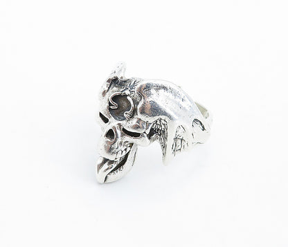 925 Sterling Silver  Vintage Sculpted Skull Head Statement Ring Sz 11.5 RG6238