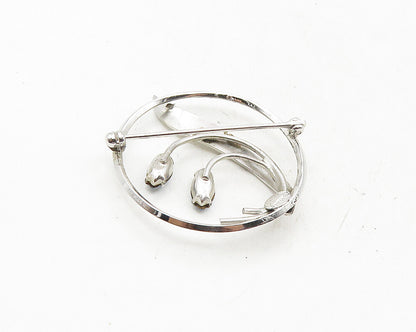 LAMODE 925 Sterling Silver  Vintage Blue Topaz Shiny Floral Brooch Pin  BP4130