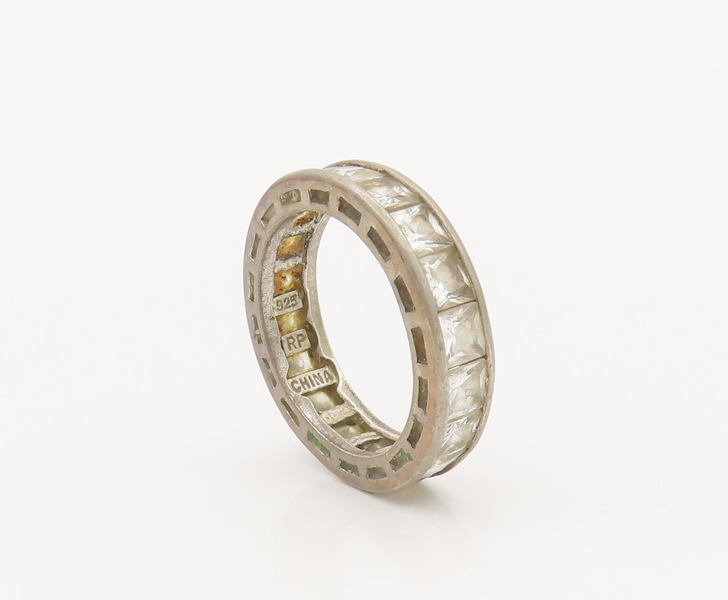 925 Sterling Silver Vintage Ring Minimalist Inlay Topaz 360 Band Sz 9  RG27821