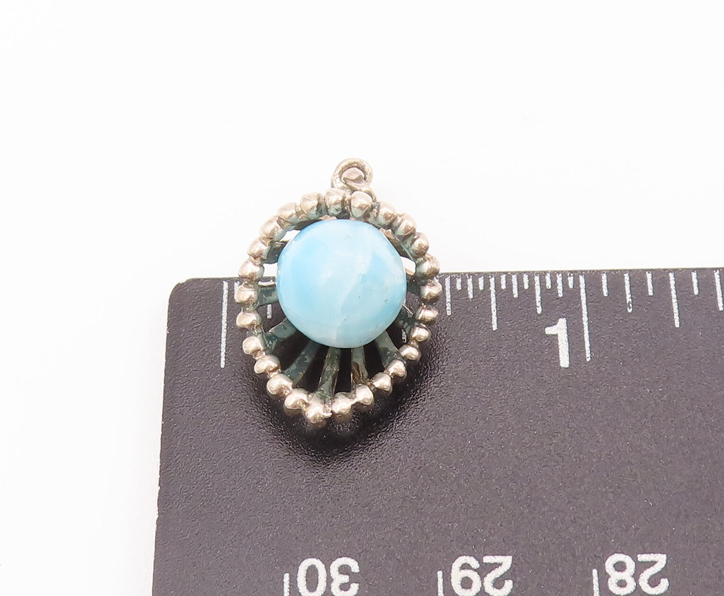925 Sterling Silver Vintage Pendant Larimar Bead Cutout Drop Beaded Cone PT22800