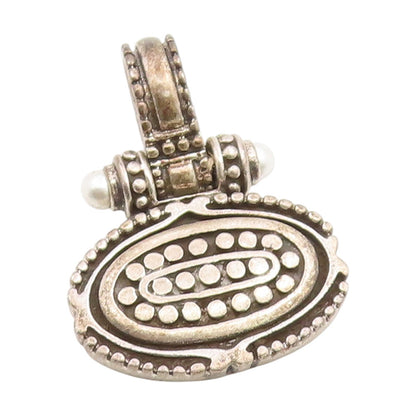 925 Sterling Silver Vintage Pendant Double Pearl Designer Beaded Charm  PT25952