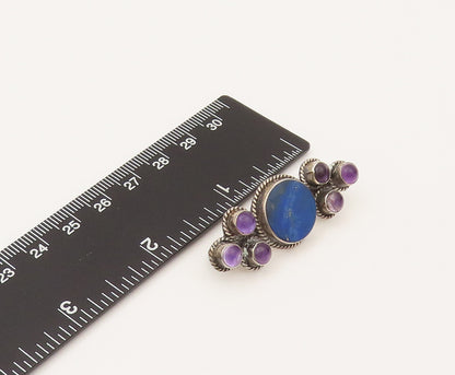 925 Silver  Vintage Lapis Lazuli & Cabochon Amethyst Brooch Pin  BP10215