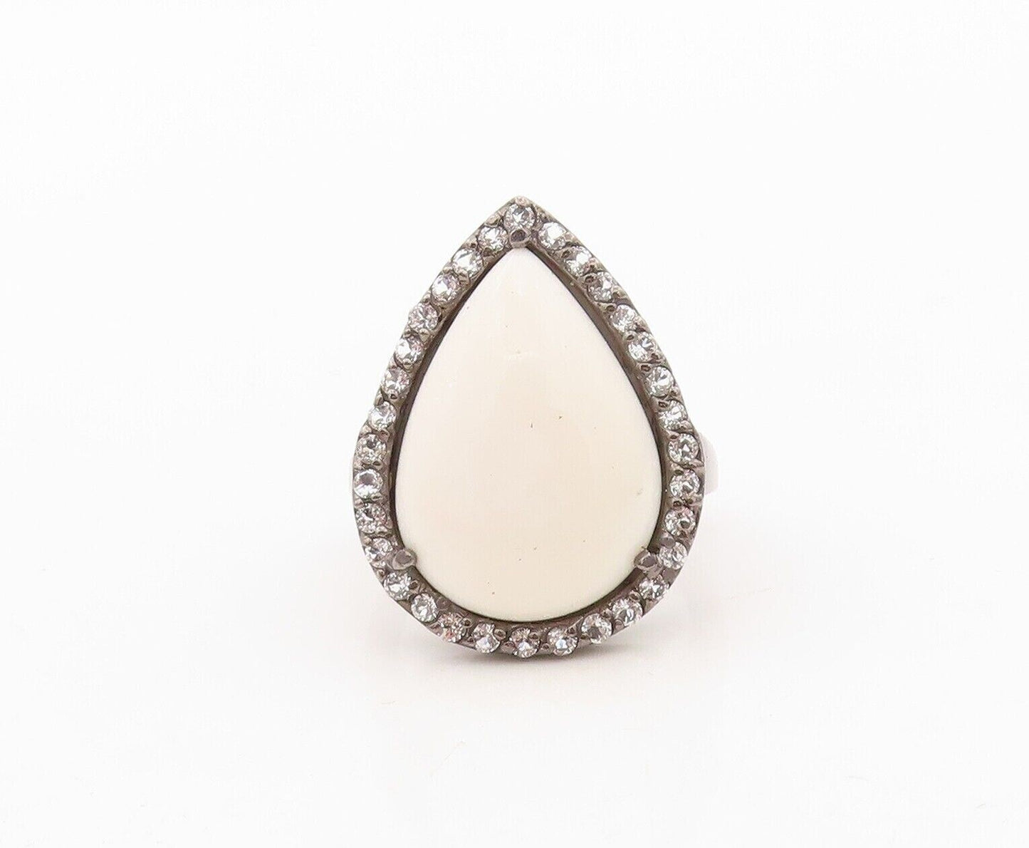 925 Sterling Silver Vintage Ring Drop Shape Gemstone Halo Topaz  Sz 7.5  RG30375