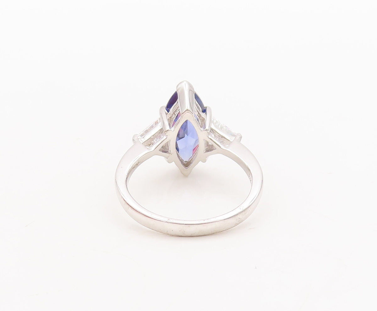 925 Sterling Silver Vintage Ring Marquise Cut Sapphire Triangle CZ  Sz 7 RG29462