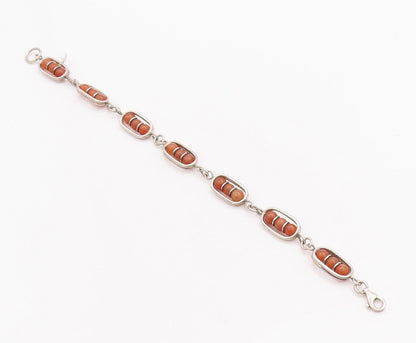 925 Sterling Silver Vintage Bracelet Brown Bead Shape Gemstones Rows  BT10615
