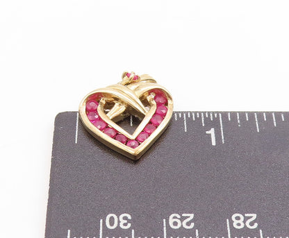925 Sterling Silver Vintage Pendant Gold Plated Ruby Love Heart Charm  PT25104
