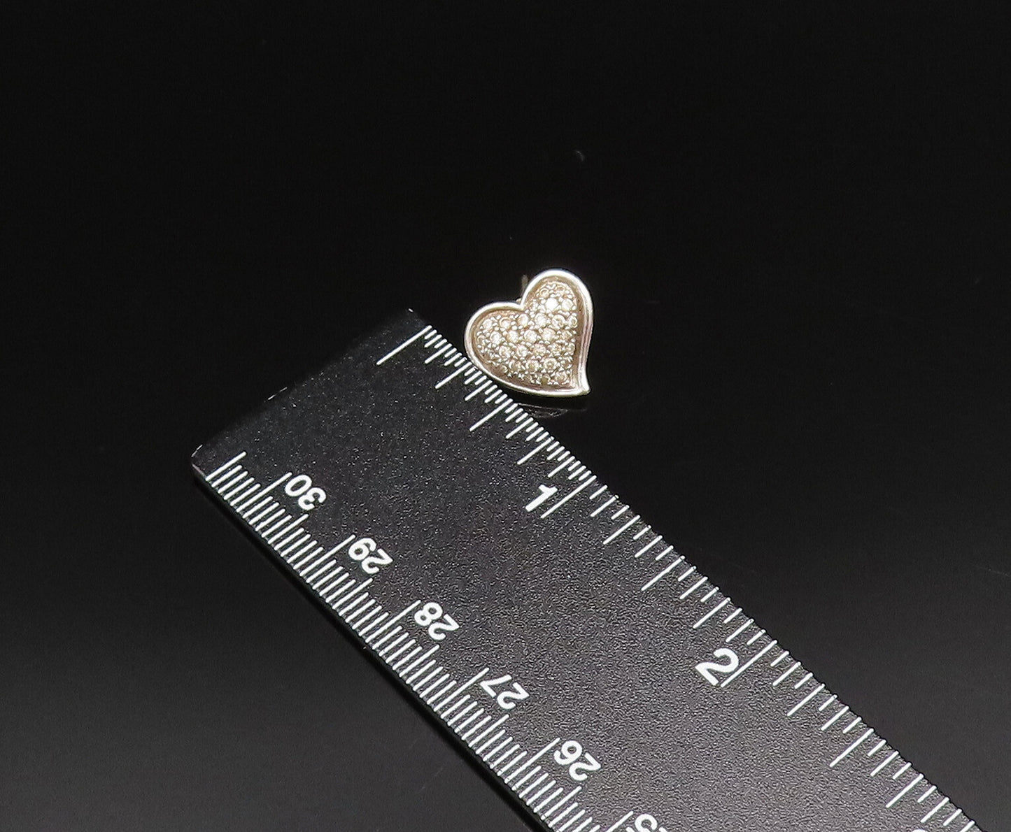 925 Silver  Vintage Dainty Sparkly Topaz Love Heart Stud Earrings  EG11996