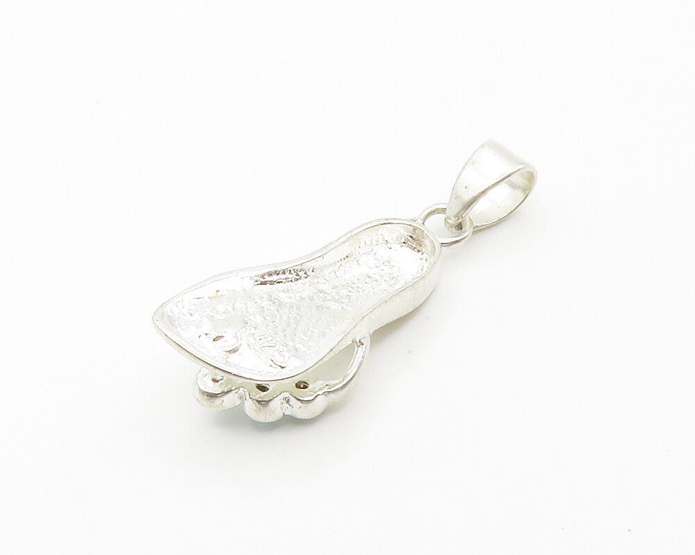 925 Sterling Silver  Vintage Blue Topaz Flip Flop Sandal Motif Pendant PT11429