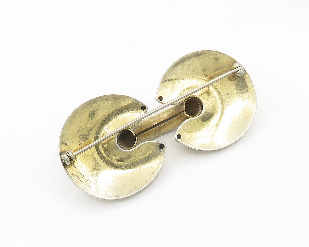 MONET 925 Sterling Silver Vintage Rare Fluted Detail Modernist Brooch Pin BP7656