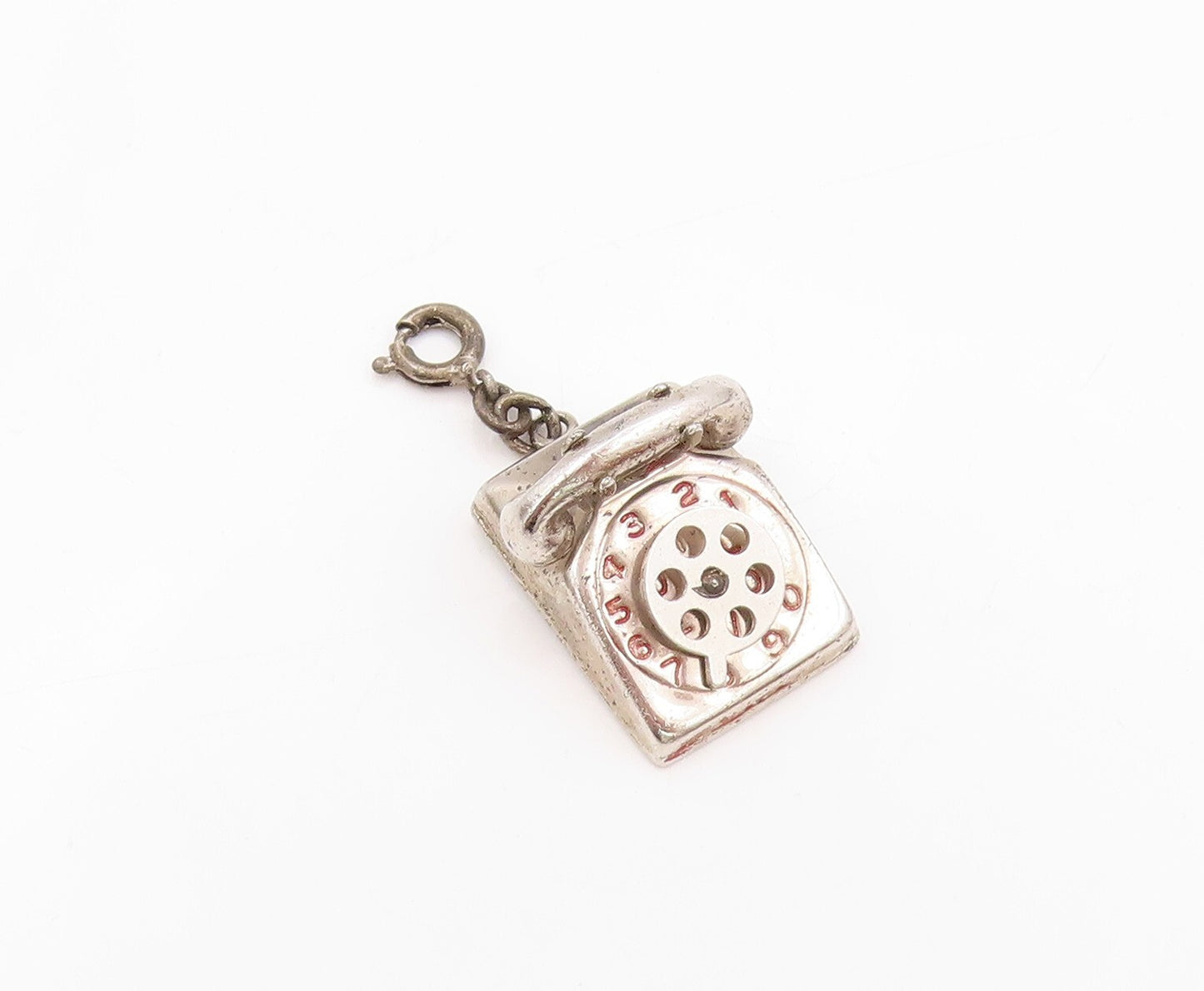 925 Sterling Silver Vintage Pendant Carved Antique Landline Phone Charm  PT23918