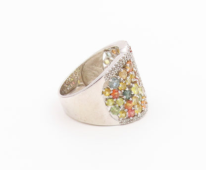 925 Sterling Silver Vintage Ring Multi Gemstone Wide Cluster Band Sz 11 RG36826